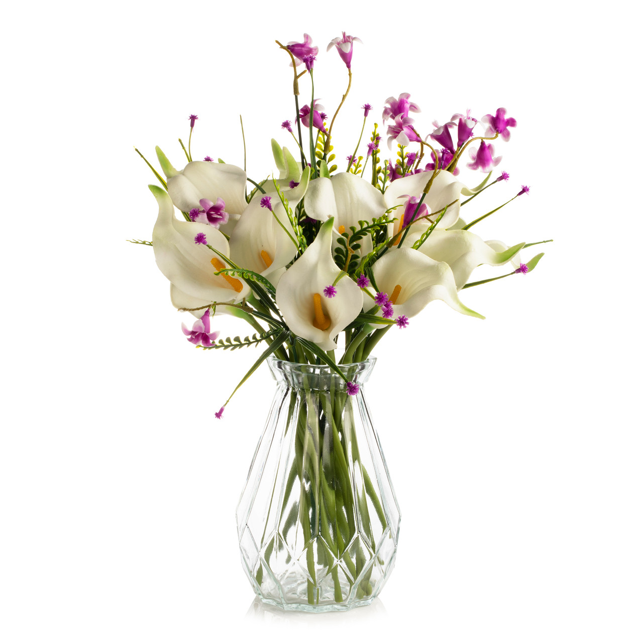 13" Mixed Real Touch Calla Lily Flower with Filler in Glass Vase