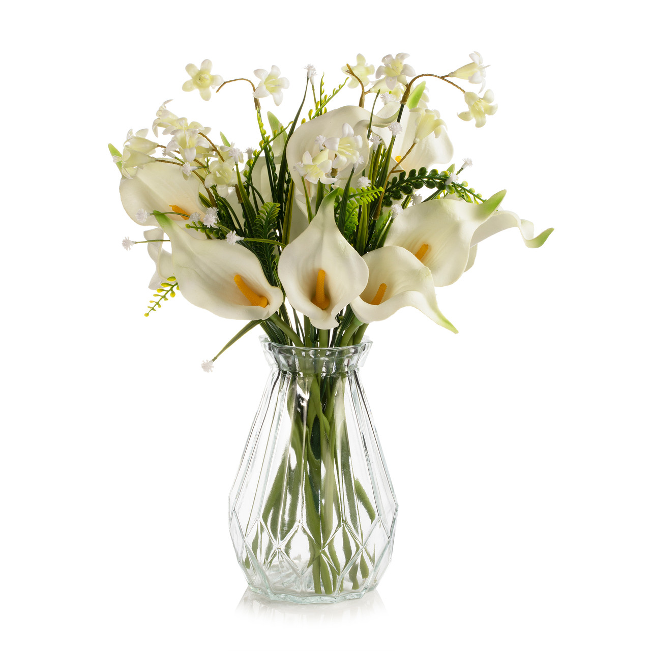 13" Mixed Real Touch Calla Lily Flower with Filler in Glass Vase