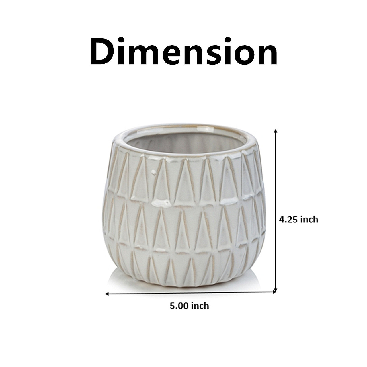 5.00" W 4.25" H White Ceramic Triangle Print Pot