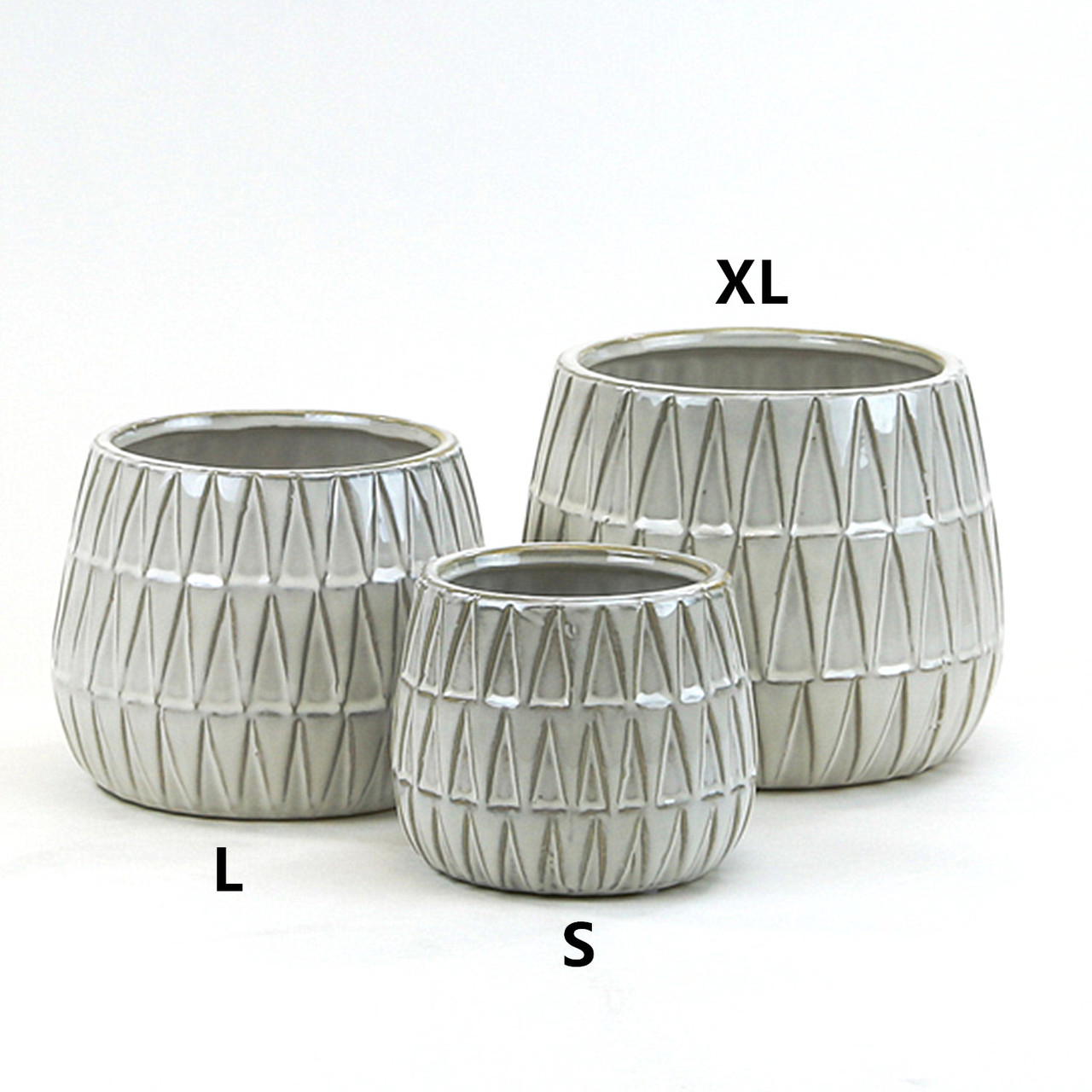 5.00" W 4.25" H White Ceramic Triangle Print Pot