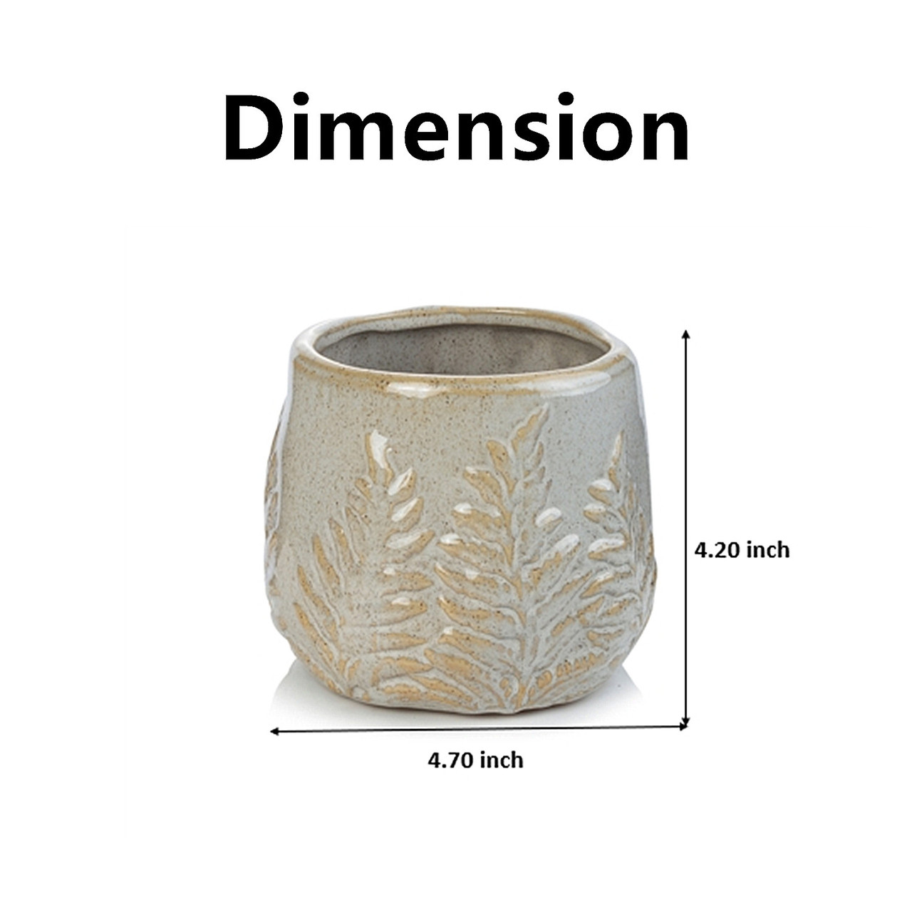 4.70" W 4.20" H White Ceramic Fern Print Pot