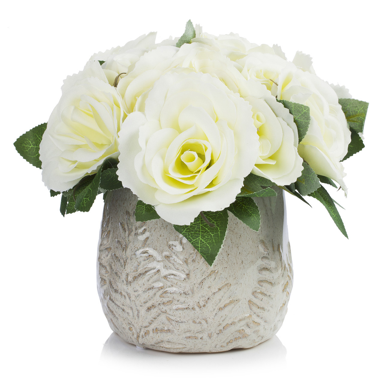 4.70" W 4.20" H White Ceramic Fern Print Pot