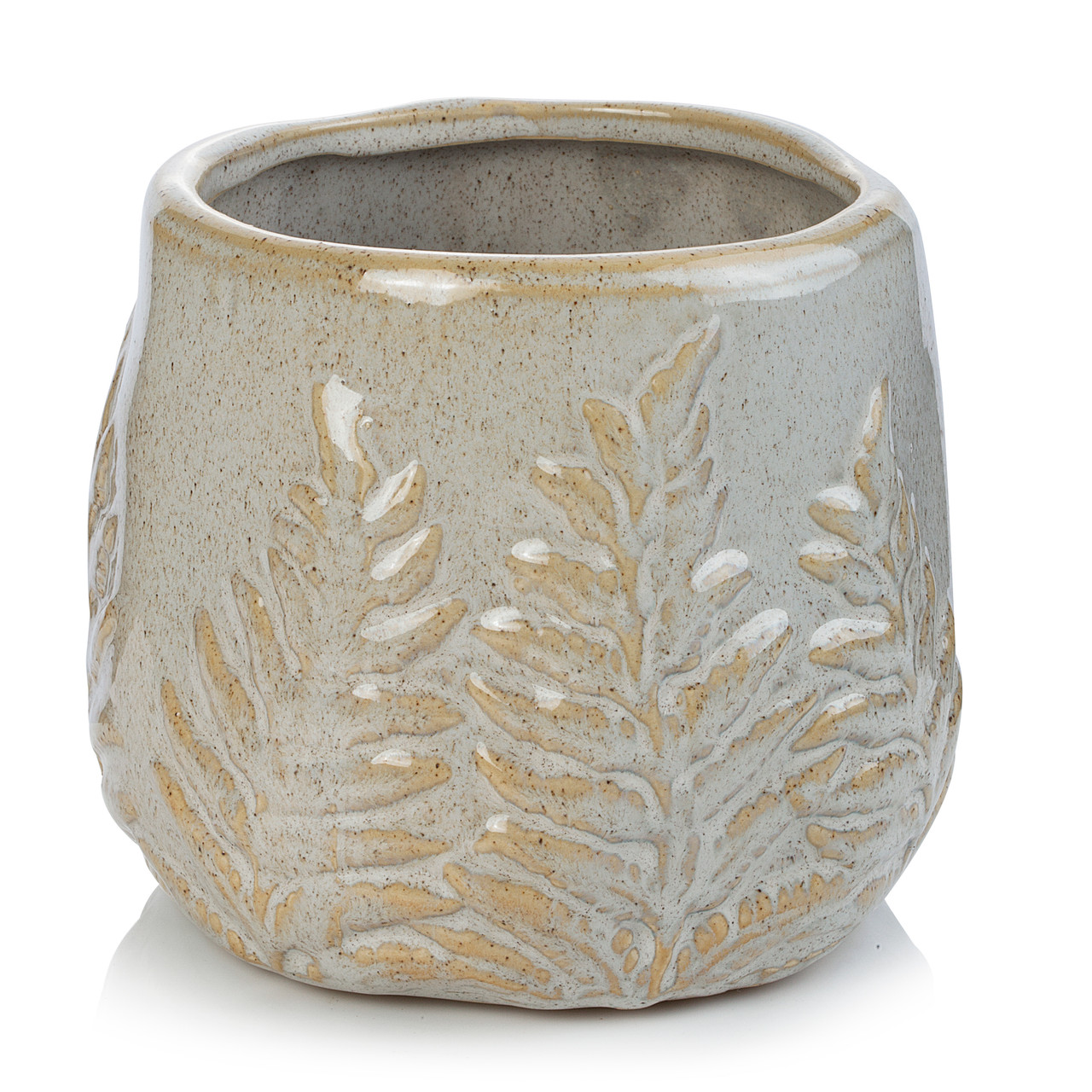 4.70" W 4.20" H White Ceramic Fern Print Pot