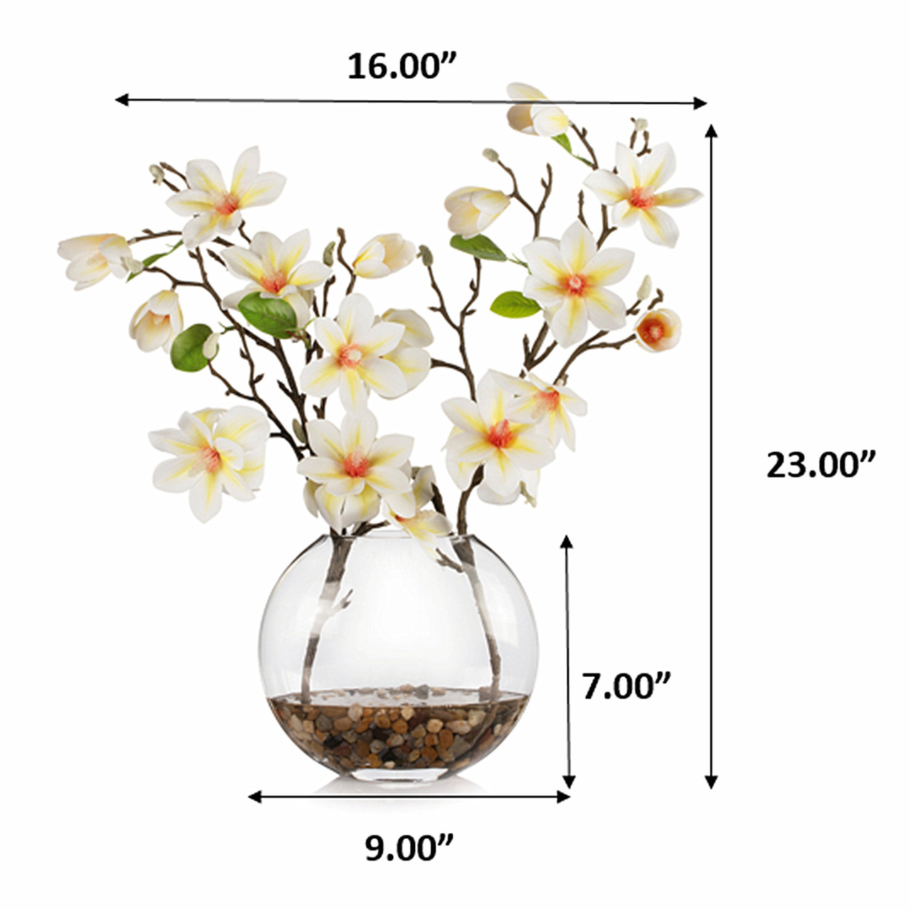 Real Touch Magnolia Flower Arrangement in Glass Vase with Faux Water