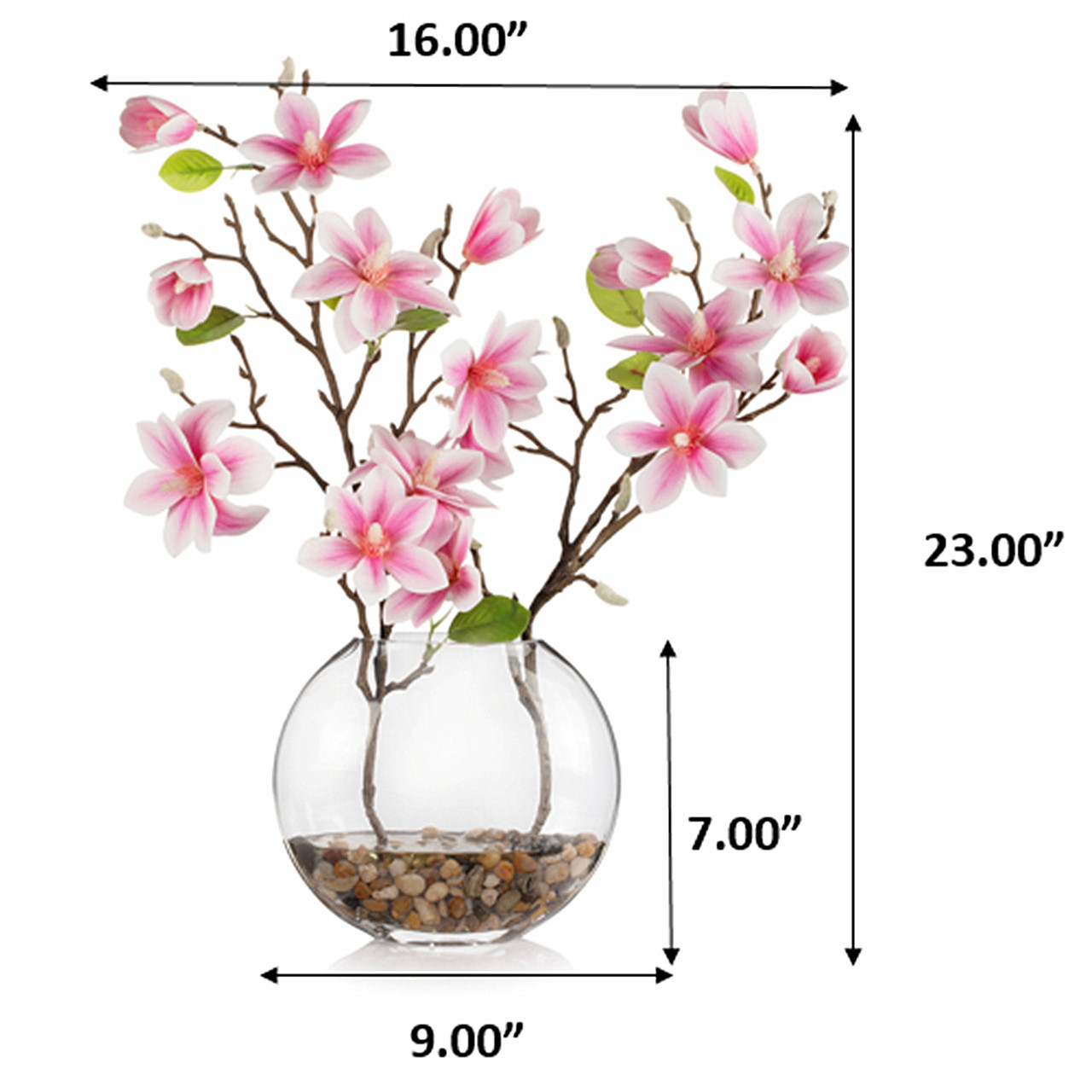Real Touch Magnolia Flower Arrangement in Glass Vase with Faux Water