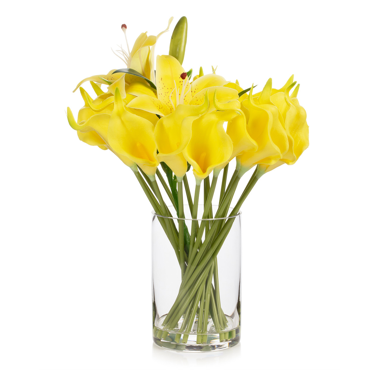 Artificial Real Touch Lily Flower Arrangement in Clear Glass Vase with Faux Water
