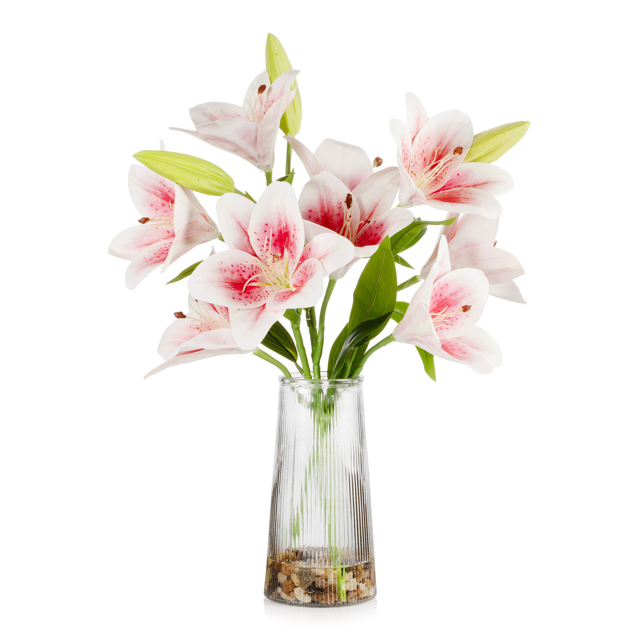 Real Touch Tiger Lily Flower Arrangement in Clear Glass Vase with Faux Water