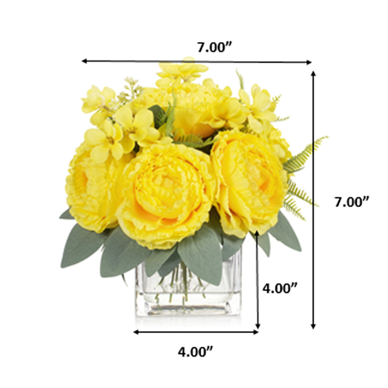 Artificial Peony Flower Arrangement in Glass Vase with Faux Water