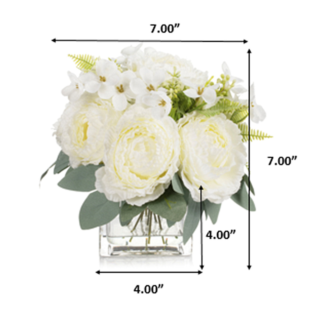 Artificial Peony Flower Arrangement in Glass Vase with Faux Water