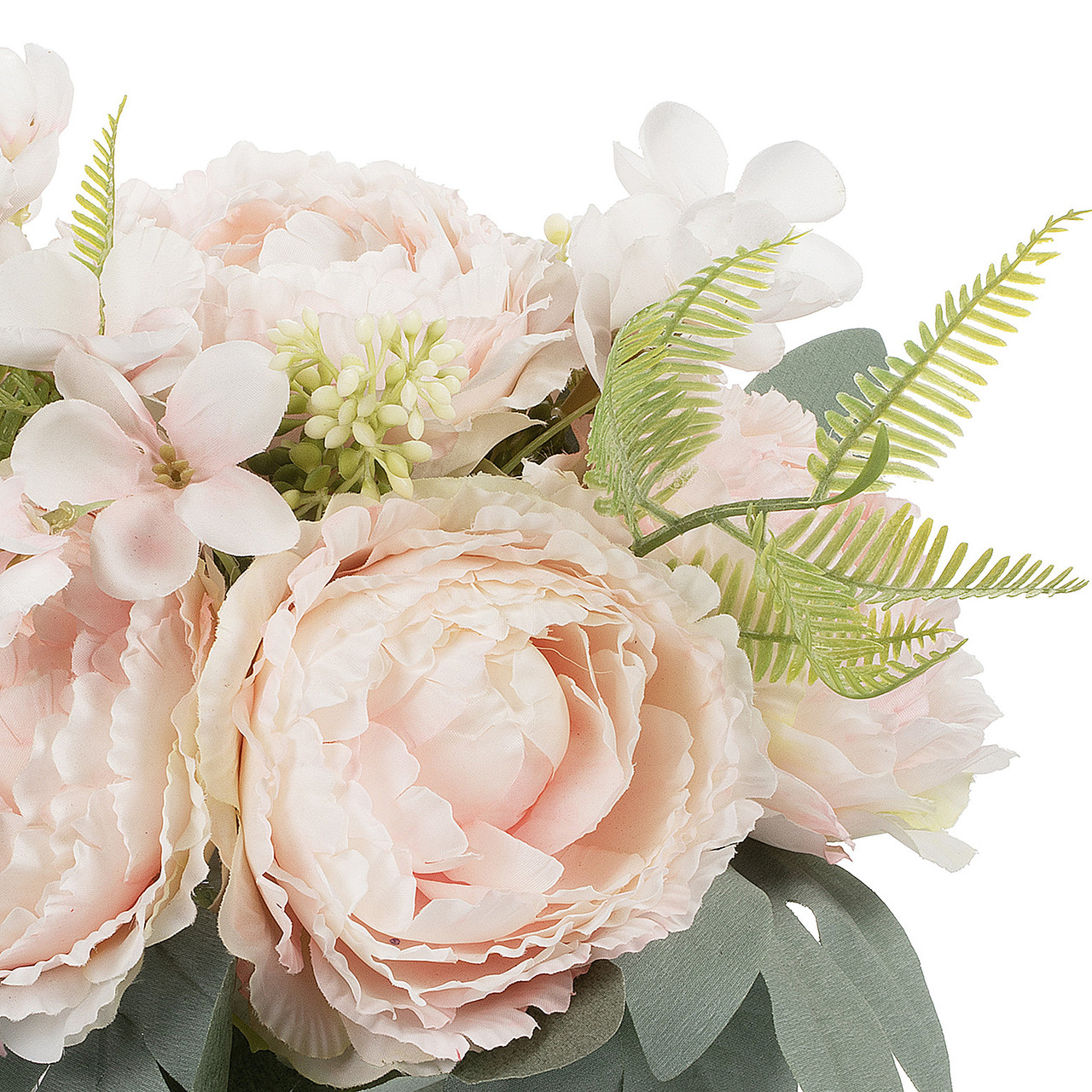 Artificial Peony Flower Arrangement in Glass Vase with Faux Water