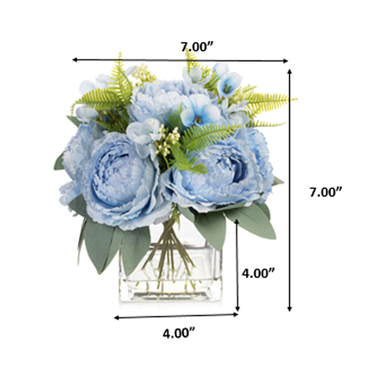 Artificial Peony Flower Arrangement in Glass Vase with Faux Water