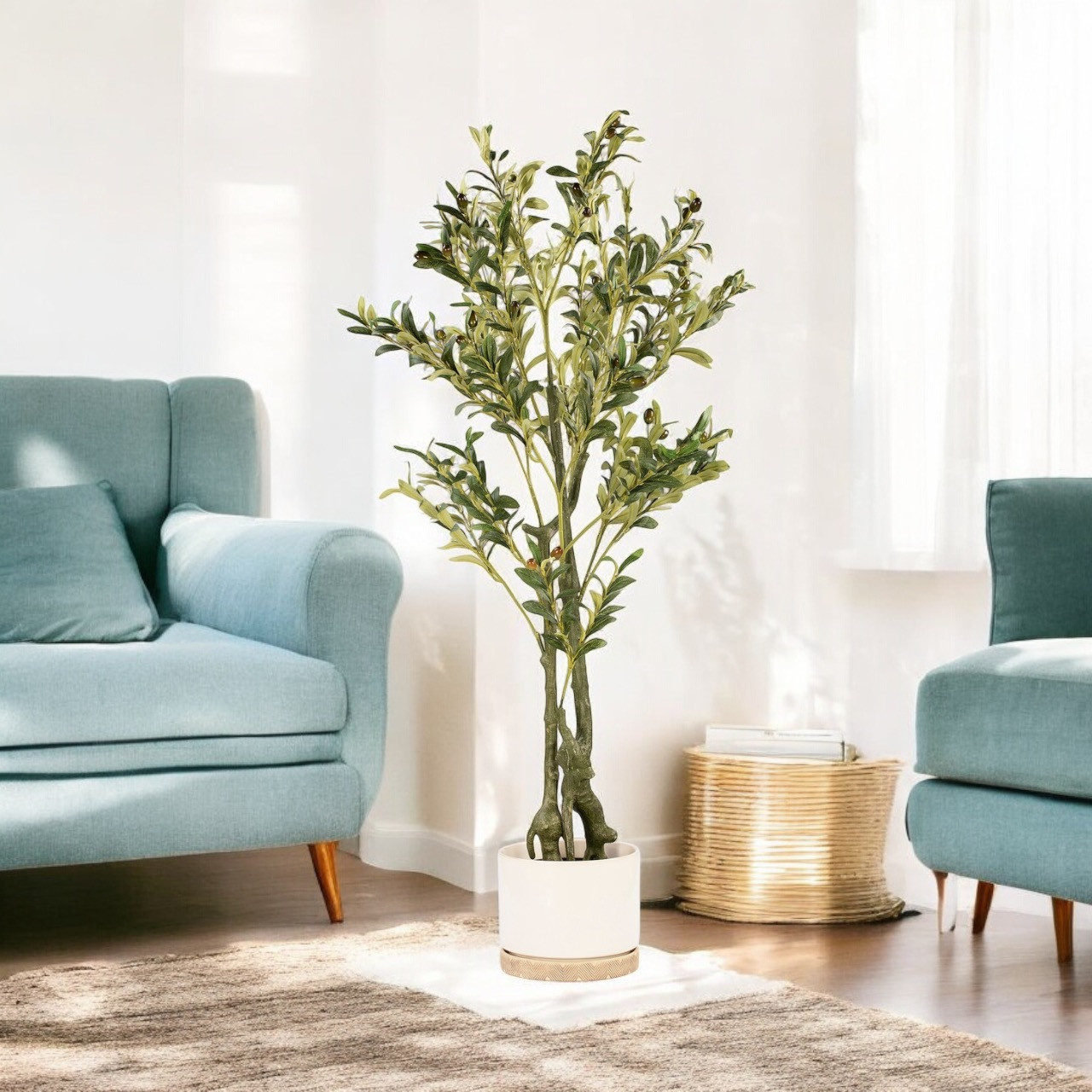 Faux Olive Tree with Branches and Fruits in Pot (New)