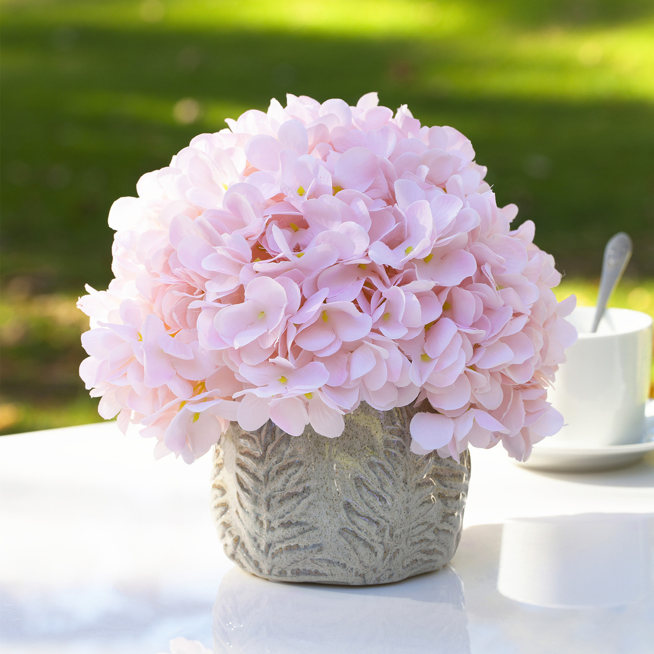 Artificial Silk Hydrangea Flower  in Ceramic Pot (New) — Available in 2 Colors