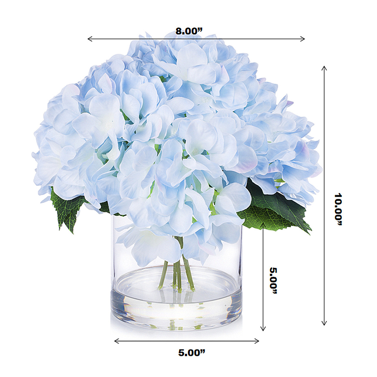 Large Artificial Hydrangea Flowers Arrangement in Clear Glass Vase (New) — Available in 5 Colors