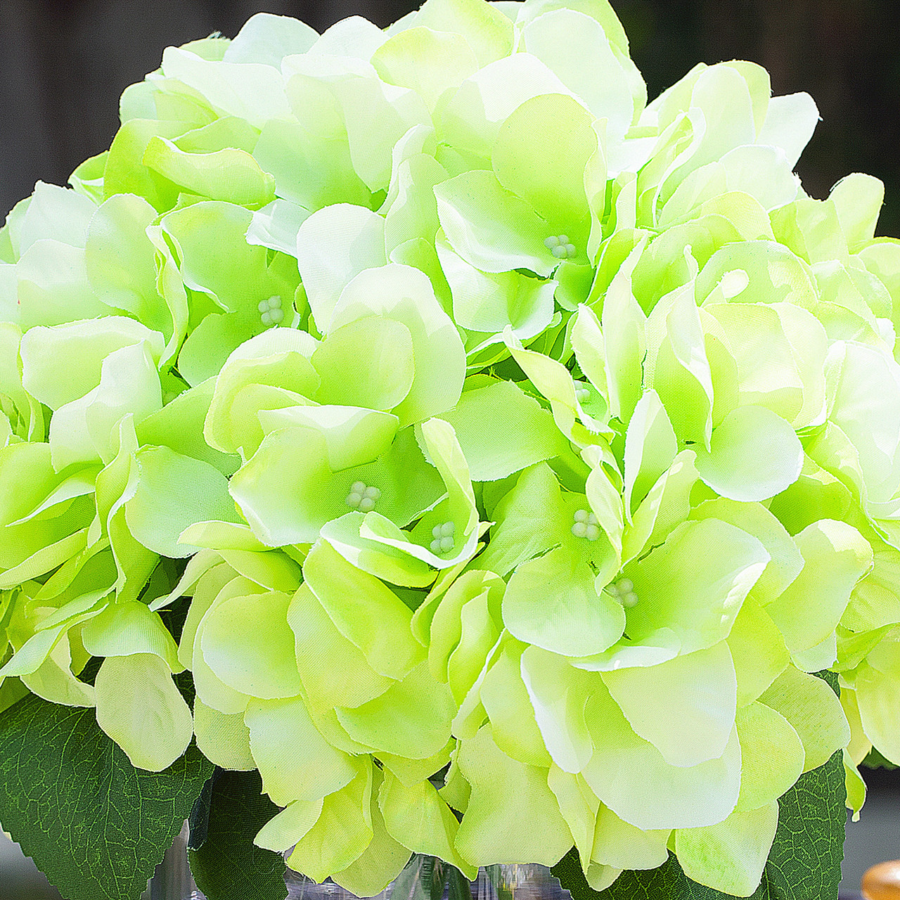 Large Artificial Hydrangea Flowers Arrangement in Clear Glass Vase (New) — Available in 5 Colors