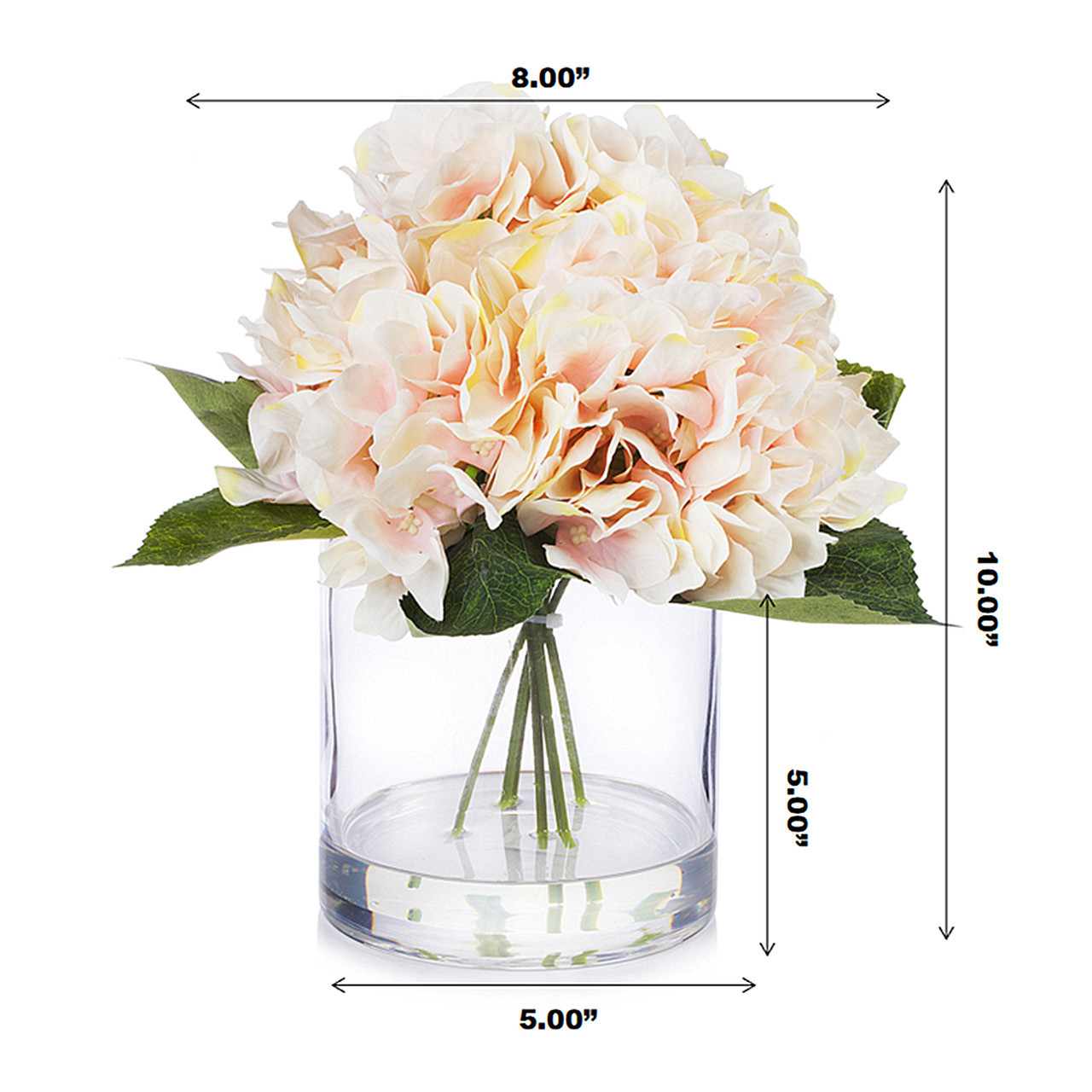 Large Artificial Hydrangea Flowers Arrangement in Clear Glass Vase (New) — Available in 5 Colors