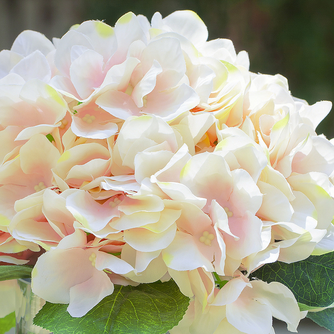 Large Artificial Hydrangea Flowers Arrangement in Clear Glass Vase (New) — Available in 5 Colors