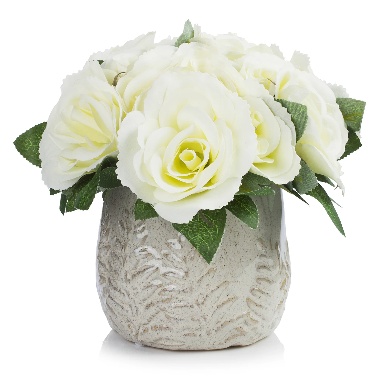 Artificial Velvet Rose Flower in Ceramic Pot (New) — Available in 4 Colors
