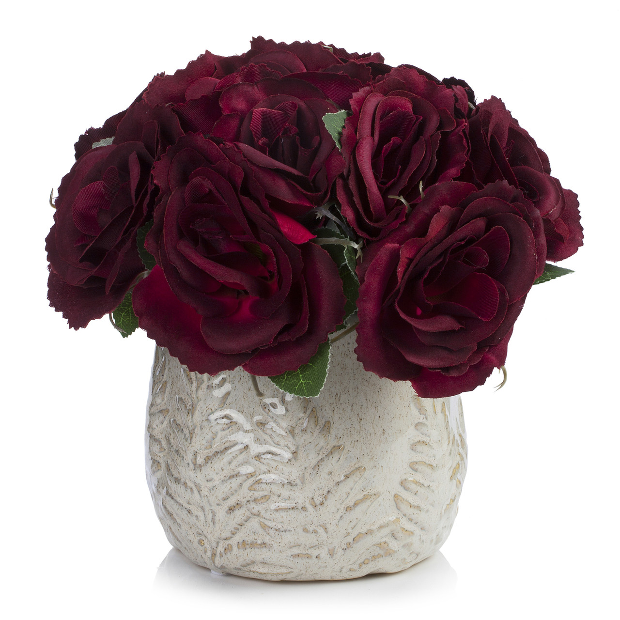 Artificial Velvet Rose Flower in Ceramic Pot (New) — Available in 4 Colors