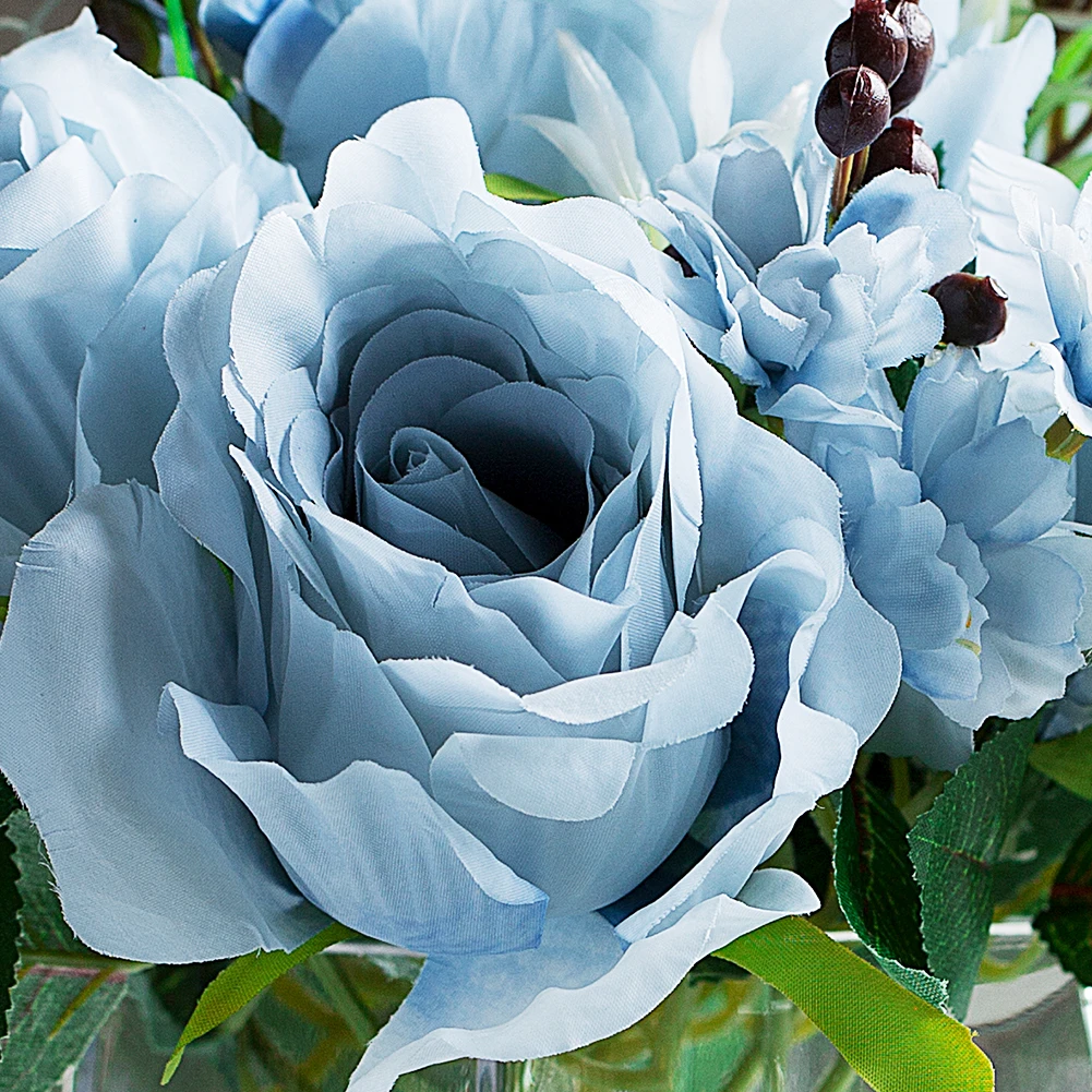 Artificial Silk Rose Flower in Clear Glass Vase With Faux Water (New) — Available in 3 Colors