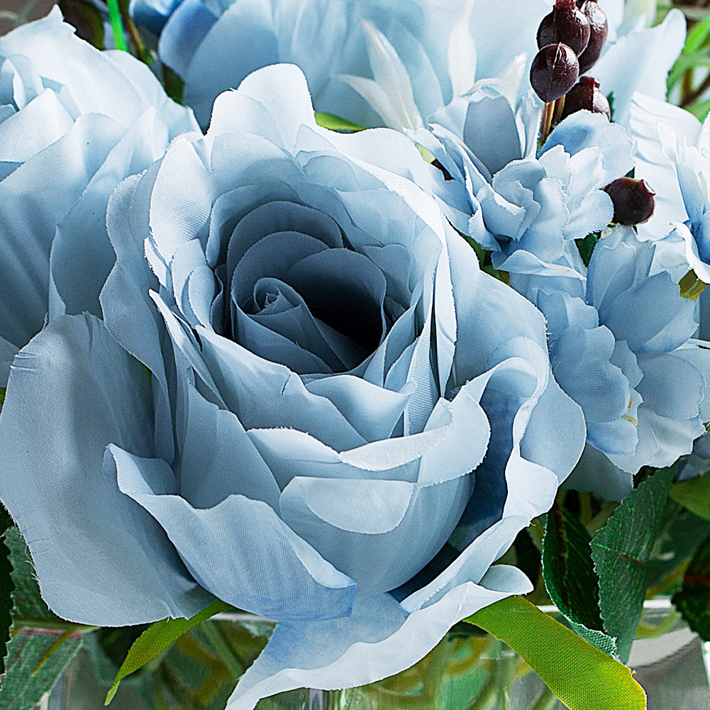 Artificial Silk Rose Flower in Clear Glass Vase With Faux Water (New) — Available in 3 Colors