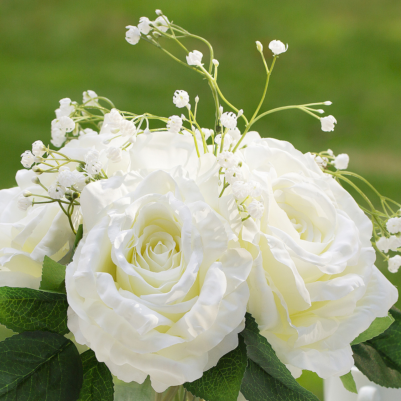 4 Large Silk Rose Flowers in Clear Glass Vase With Faux Water (New) — Available in 5 Colors