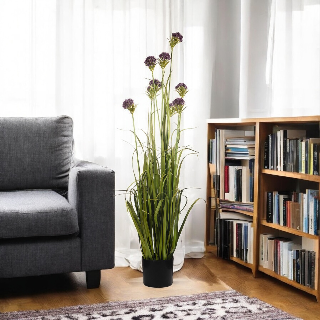 48" Artificial Grass with Lifelike Flowers in Pot (New) — Available in 3 Colors