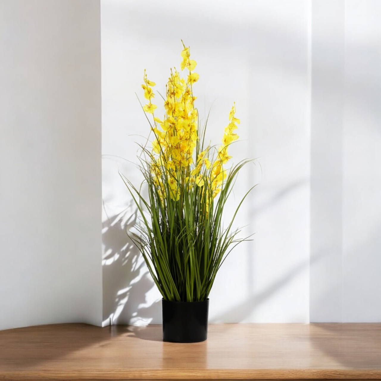 36" Mixed Artificial Grass and Orchid Flowers in Black Nursery Pot (New) — Available in 2 Colors