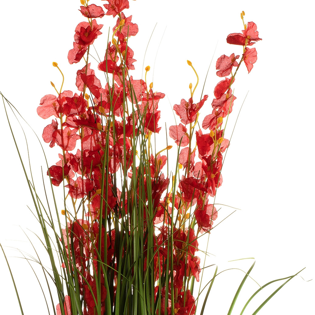 36" Mixed Artificial Grass and Orchid Flowers in Black Nursery Pot (New) — Available in 4 Colors