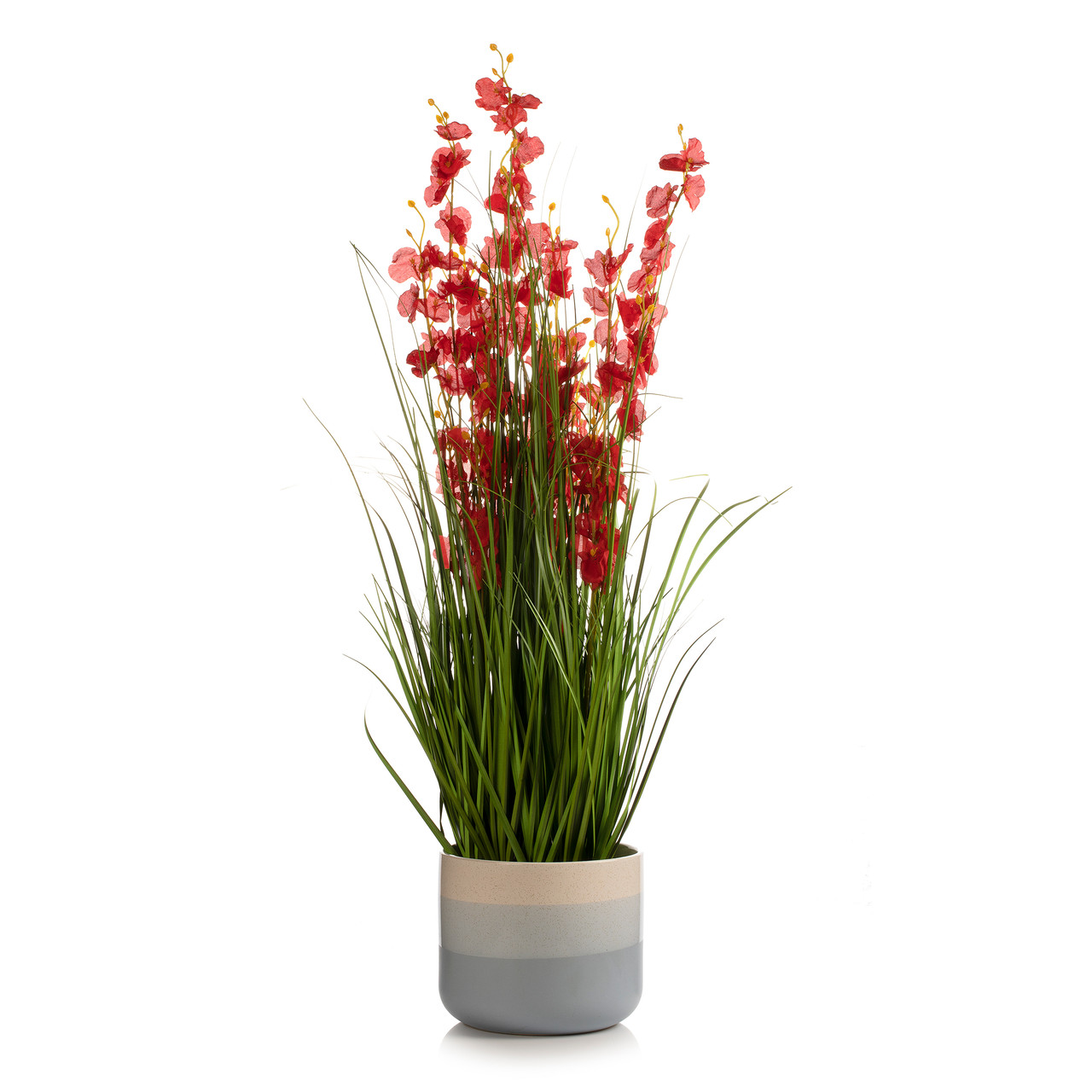 36" Mixed Artificial Grass and Orchid Flowers in Black Nursery Pot (New) — Available in 4 Colors