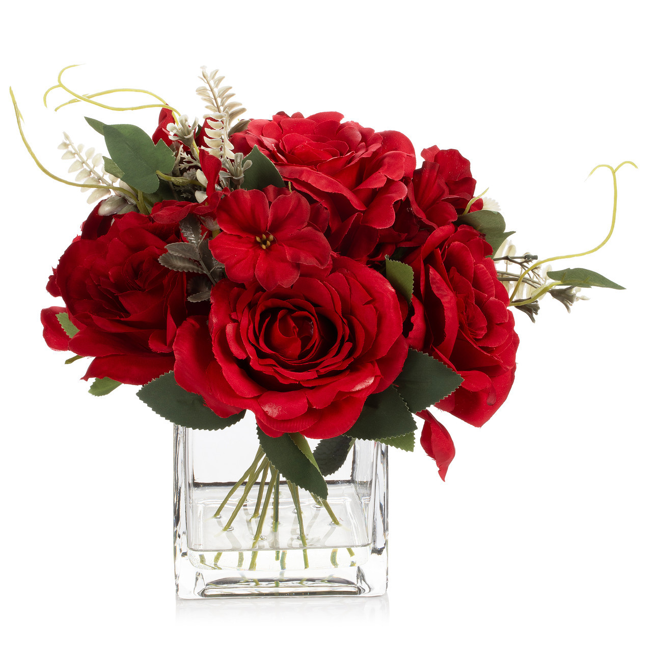 Artificial Rose Flower Arrangement in Glass Vase with Faux Water (New) — Available in 5 Colors