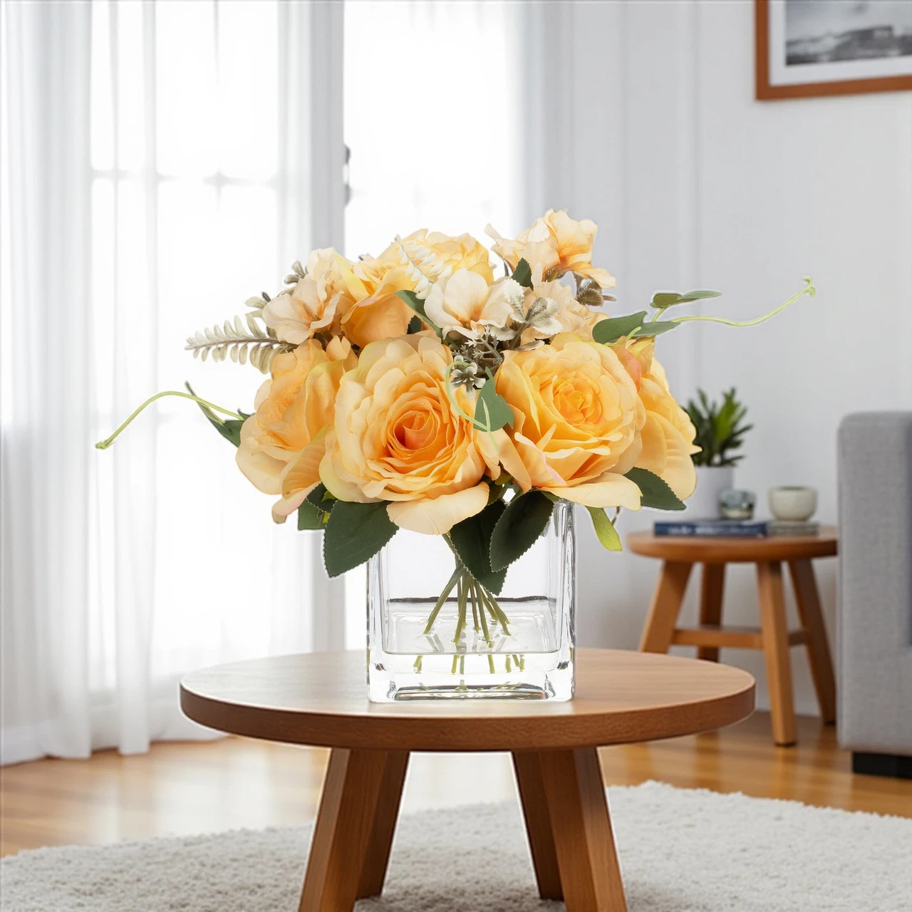 Artificial Rose Flower Arrangement in Glass Vase with Faux Water (New) — Available in 5 Colors