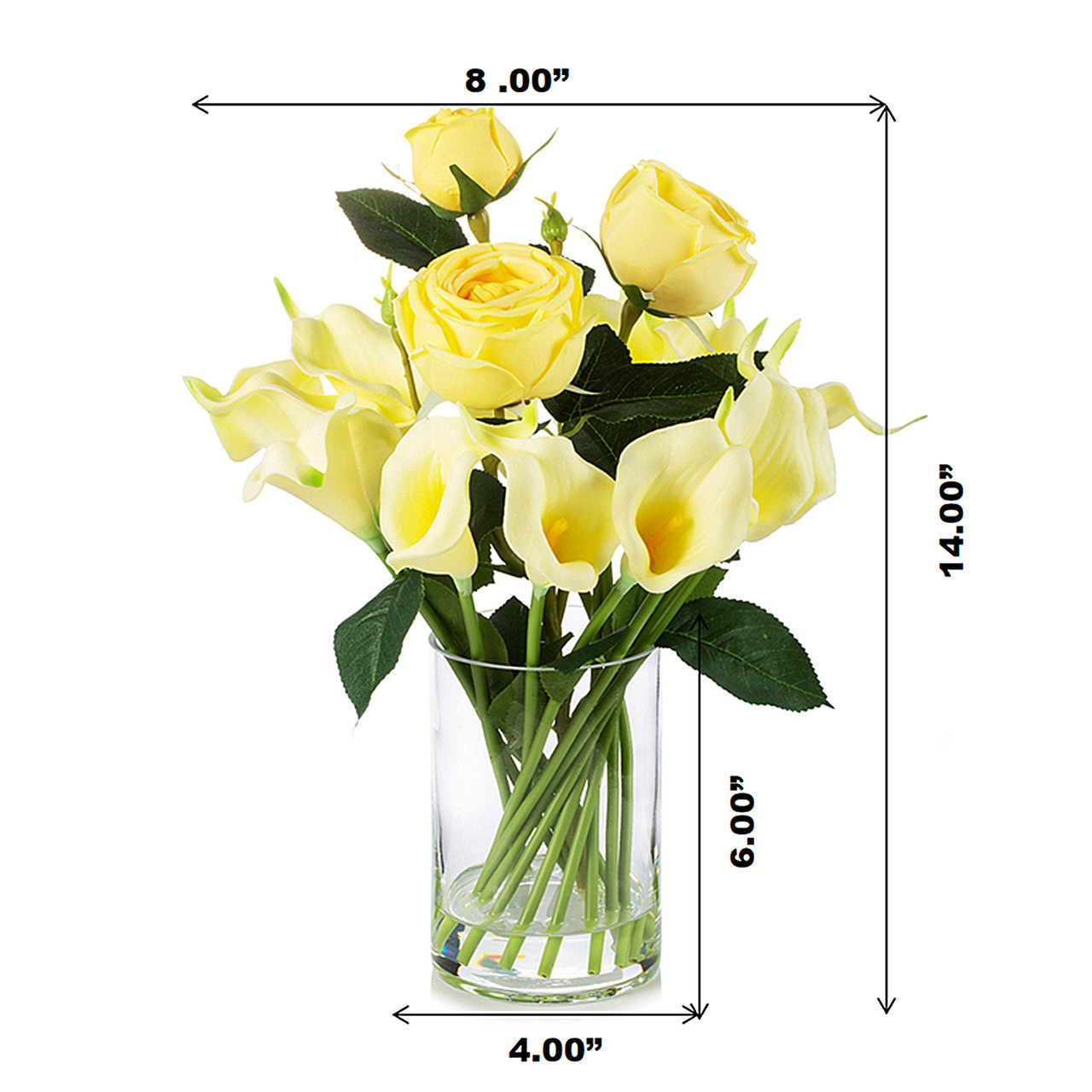 Mixed Artificial Real Touch Lily and Rose Flower Arrangement in Clear Glass Vase with Faux Water (New) — Available in 3 Colors