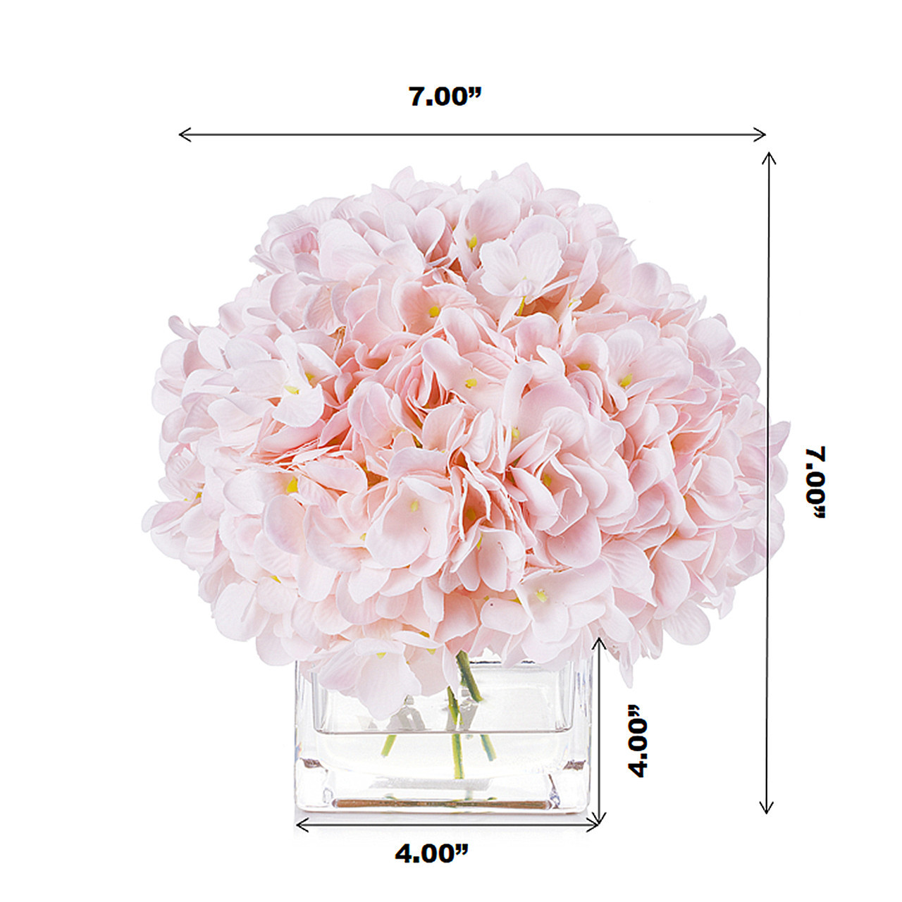 Silk Hydrangea Flower Arrangement in Cube Glass Vase With Faux Water (New) — Available in 2 Colors