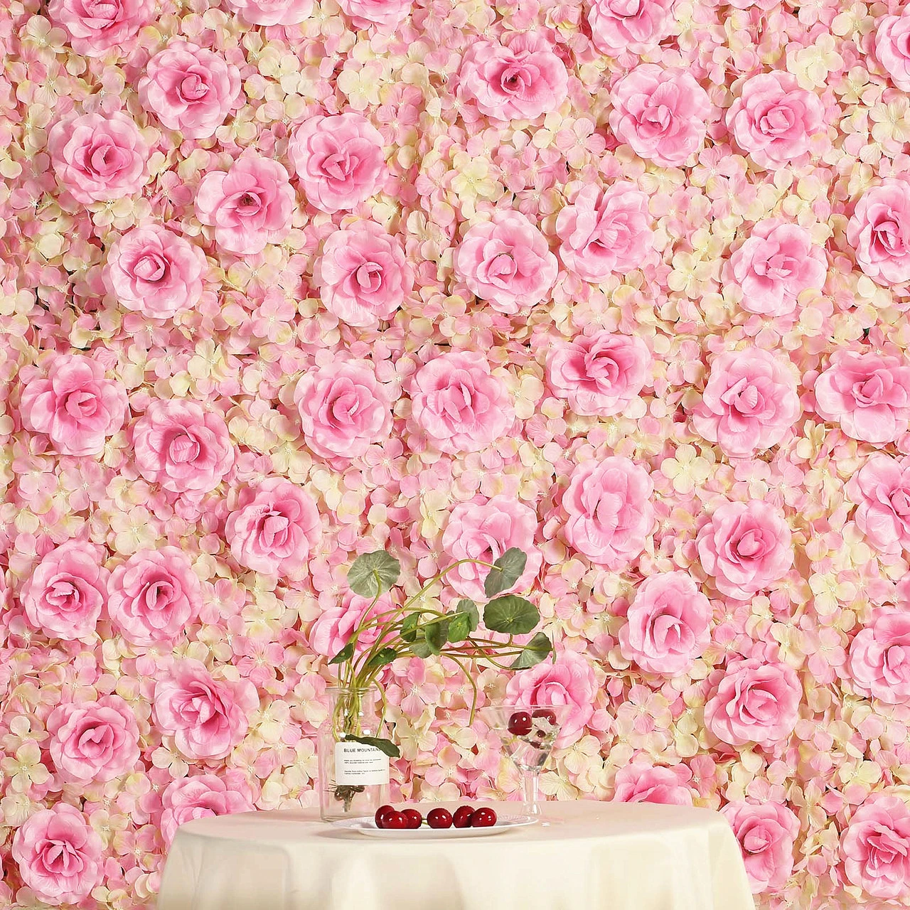 12 Pack 33 Sq ft. UV Protected 3D Silk Rose & Hydrangea Flower Wall Mat Panel (New) — Available in 4 Colors
