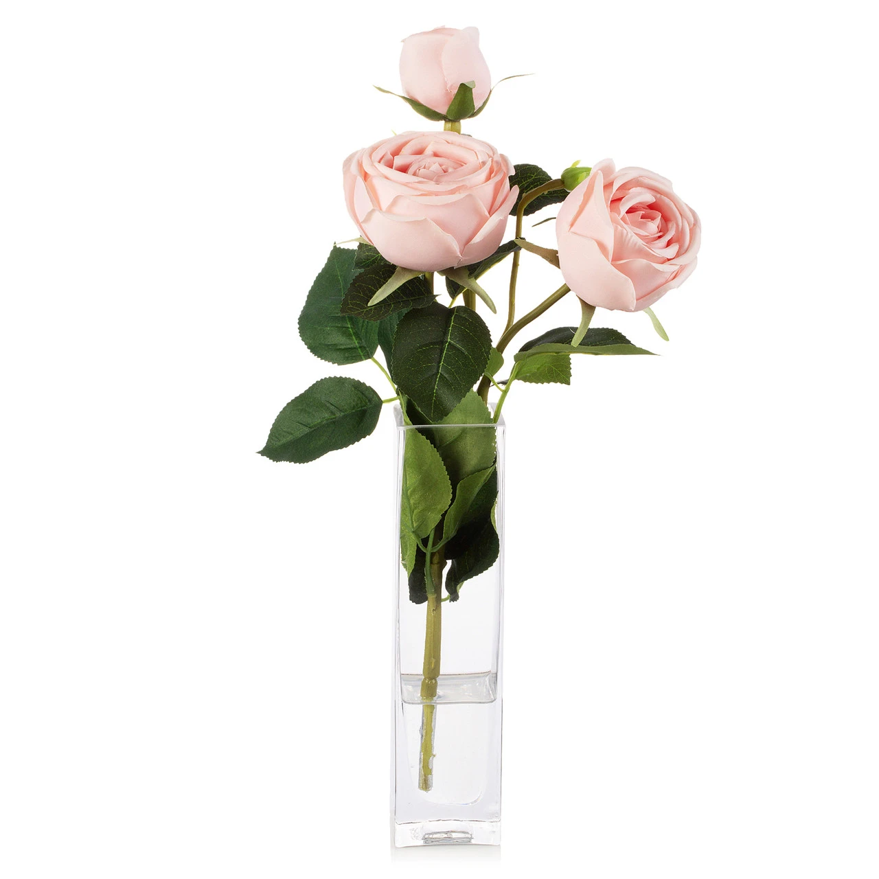 Artificial Silk Rose Flower in Clear Glass Vase (New) — Available in 6 Colors