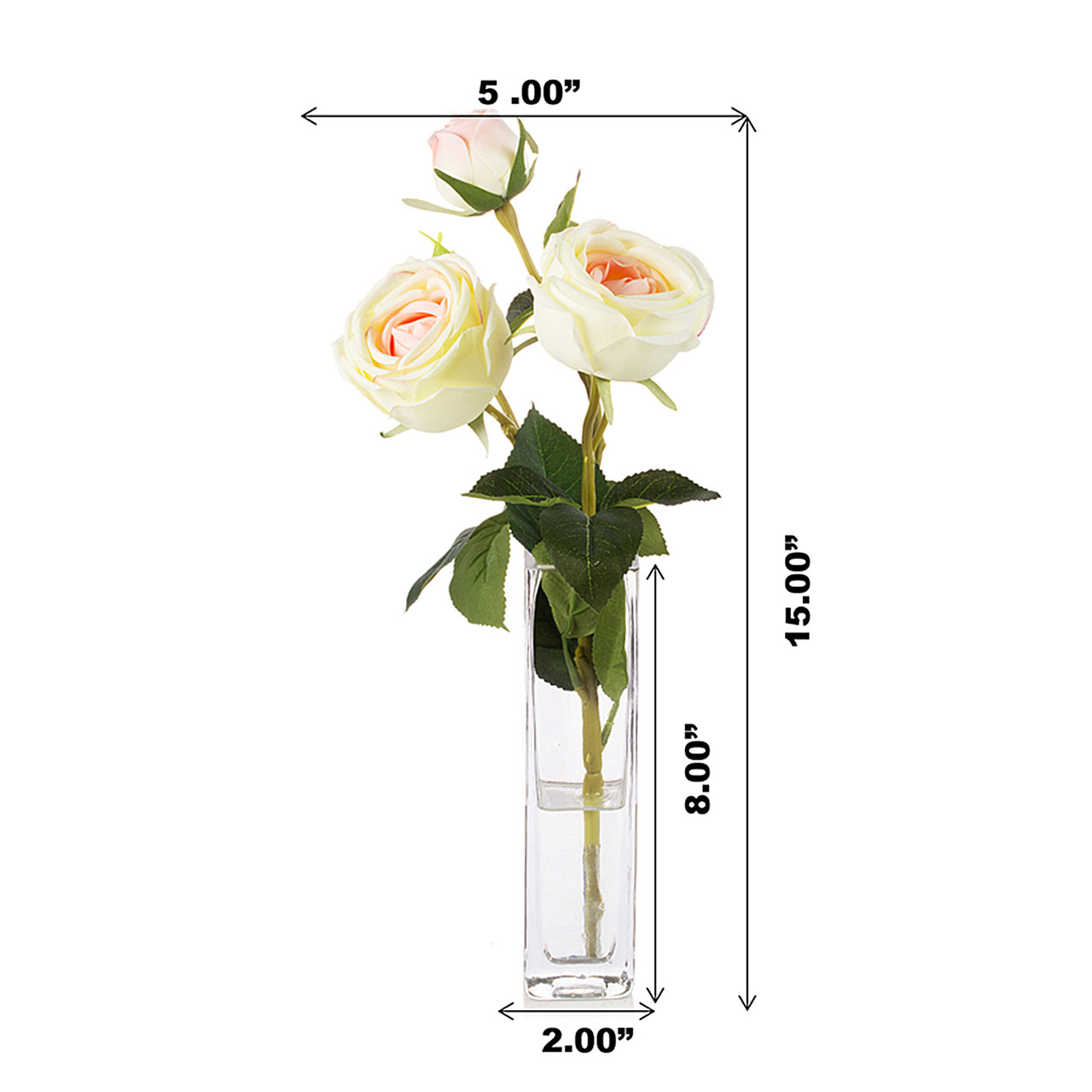 Artificial Silk Rose Flower in Clear Glass Vase (New) — Available in 6 Colors
