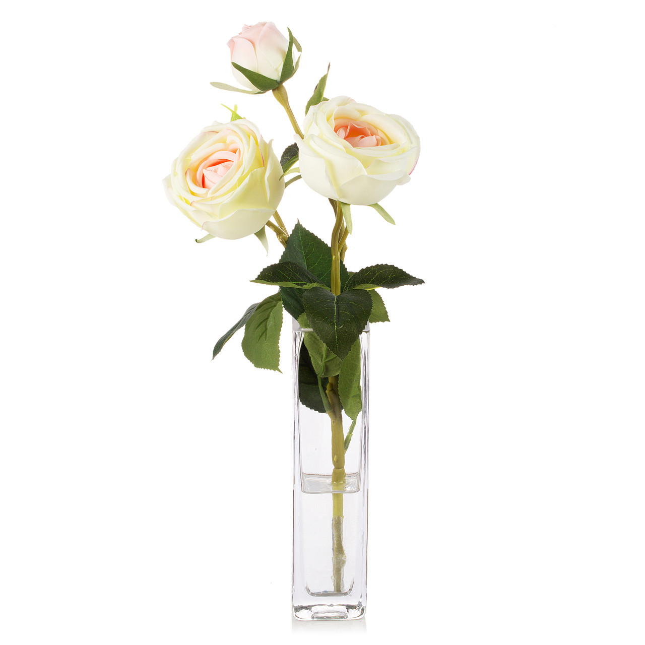 Artificial Silk Rose Flower in Clear Glass Vase (New) — Available in 6 Colors
