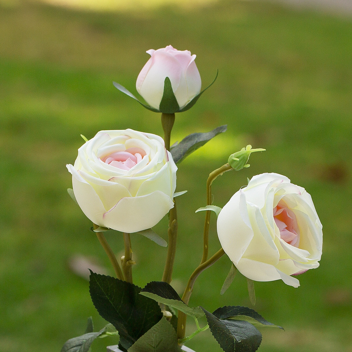 Artificial Silk Rose Flower in Clear Glass Vase (New) — Available in 6 Colors