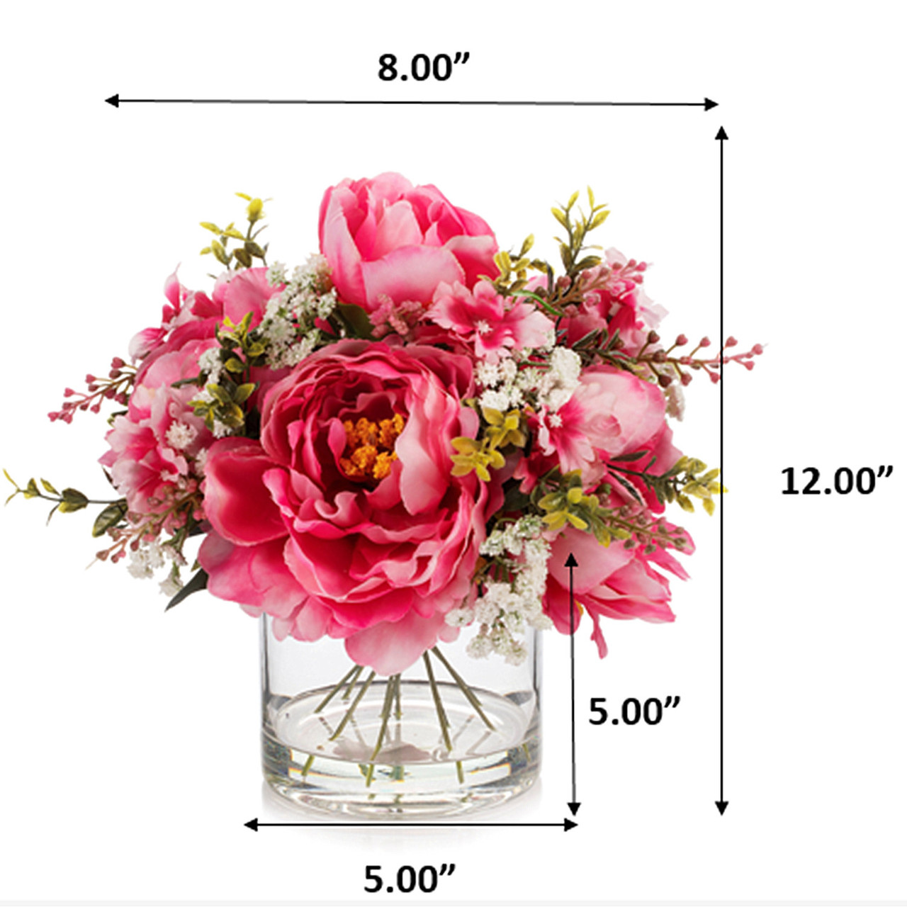 Artificial Peony Flower Arrangement in Glass Vase with Faux Water (New) — Available in 6 Colors