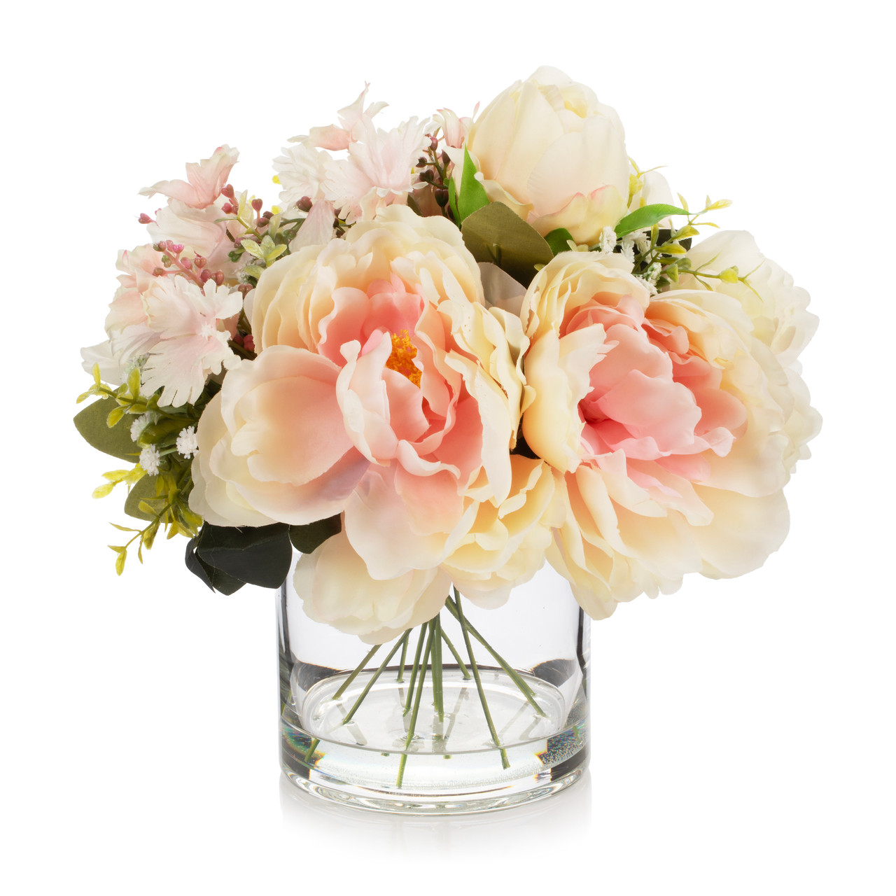 Artificial Peony Flower Arrangement in Glass Vase with Faux Water (New) — Available in 6 Colors