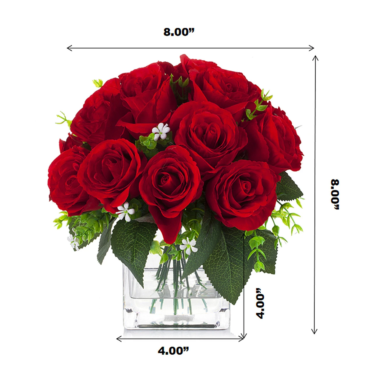 18 Heads Silk Rose Flower Arrangement in Clear Glass Vase with Faux Water (New) — Available in 3 Colors