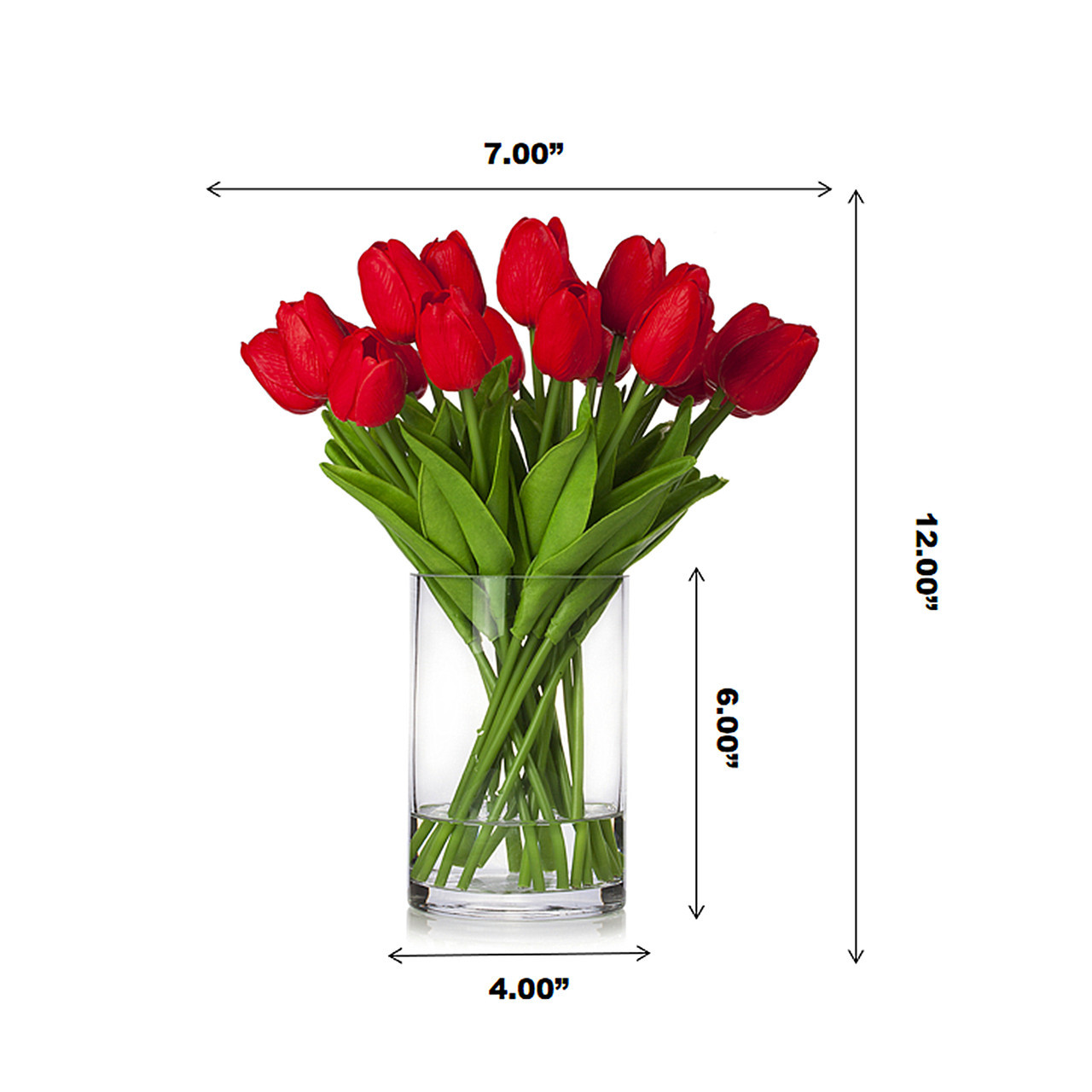 20 Pieces Artificial Real Touch Tulips Flower Arrangement in Glass Vase With Faux Water (New) — Available in 9 Colors