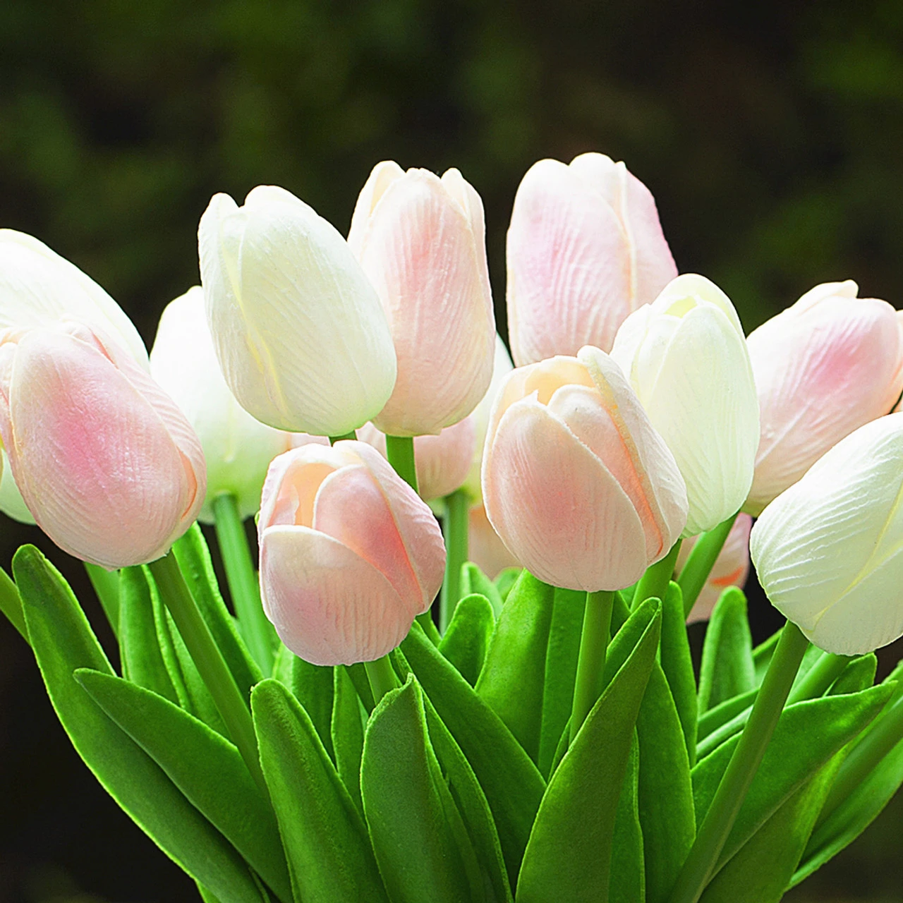 20 Pieces Artificial Real Touch Tulips Flower Arrangement in Glass Vase With Faux Water (New) — Available in 9 Colors