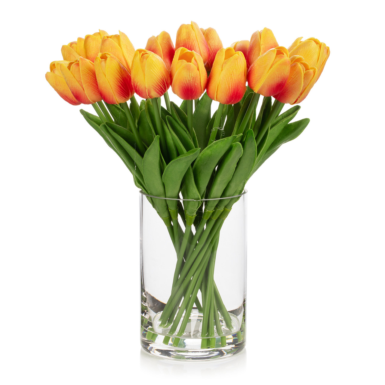 20 Pieces Artificial Real Touch Tulips Flower Arrangement in Glass Vase With Faux Water (New) — Available in 9 Colors