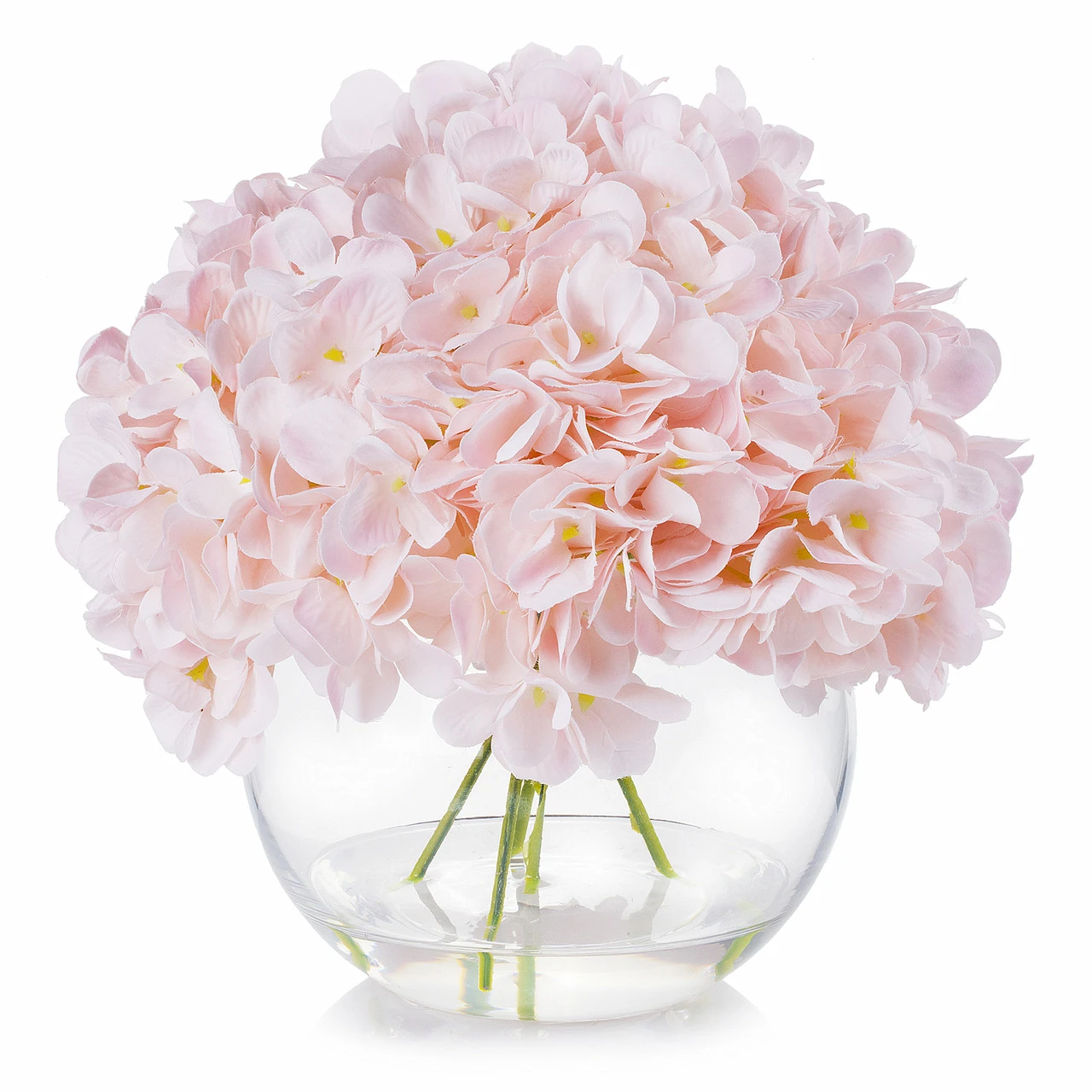 Silk Hydrangea Flower Arrangement in Clear Glass Vase With Faux Water (New) — Available in 2 Colors