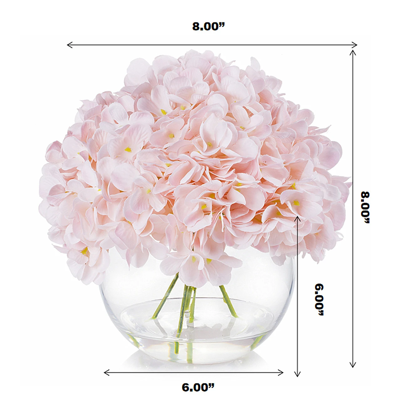 Silk Hydrangea Flower Arrangement in Clear Glass Vase With Faux Water (New) — Available in 2 Colors