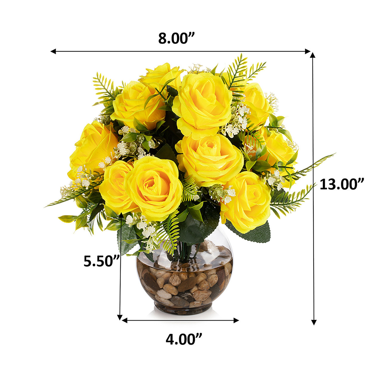 18 Heads Pink Silk Rose Flower in Clear Glass Vase With Faux Water and River Stone (New) — Available in 9 Colors