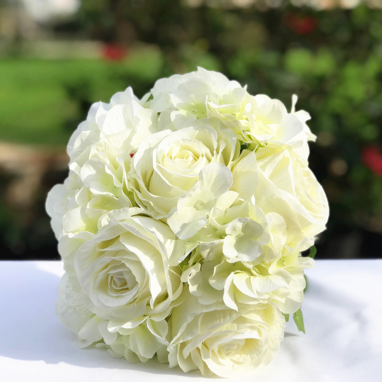12" Mixed Artificial Silk Rose and Hydrangea Flower Bouquet Set of 2 (New) — Available in 5 Colors