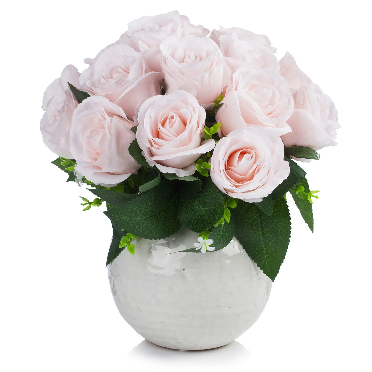 18 Heads Artificial Silk Rose Flower Arrangement in Ceramic Pot (New) — Available in 4 Colors